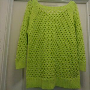 BRAT GIRL BILLIE STYLE GREEN OPEN WORK SWEATER TOP LG.